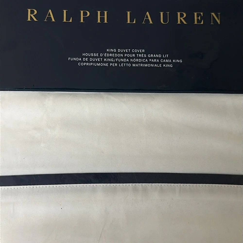 RL King Palmer Percale TC464 White/Polo Navy Duvet Cover & Std and Euro Shams
